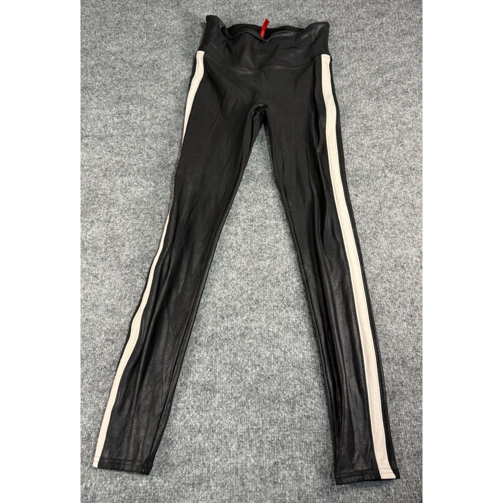 Spanx Faux Leather Stripe Leggings – Size Small – Very Black/White – Ankle